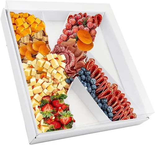 Vista 22 de Bandeja de papel rellenable de 12.5 pulgadas con números y letras de cartón, tablero de charcutería, bandeja para cupcakes dulces, caja decorativa
