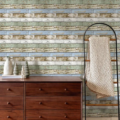 Vista 8 de Commomy Azulejos de pared 3D de madera sintética para despegar y pegar, 10 Madera-AB
