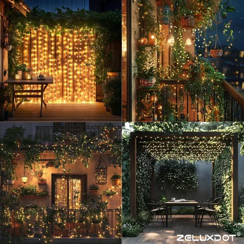 Vista 6 de Guirnalda de luces enchufables, 66 pies 200 LEDs luces LED de cadena impermeables, 8 modos de luz parpadeante con control remoto para exteriores