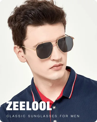 Vista 3 de Zeelool Gafas de sol polarizadas estilo aviador para hombres y mujeres, protección UV, ligeras, grandes, de metal, modernas, ZSM0023