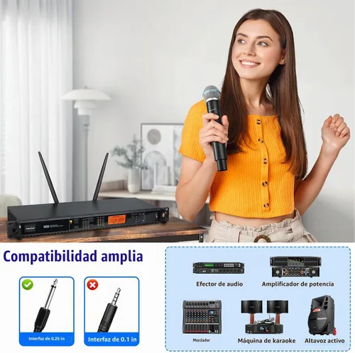 Vista 8 de Depusheng Sistema de micrófonos inalámbricos con 2 canales, micrófono inalámbrico de mano Inalambrico, rango UHF de 200 pies, micrófonos