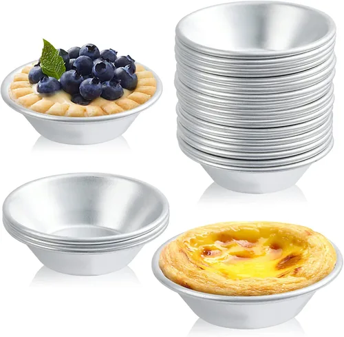 Vista 8 de Paquete de 25 moldes de aluminio para tarta de huevos, moldes de postre, antiadherentes y reutilizables