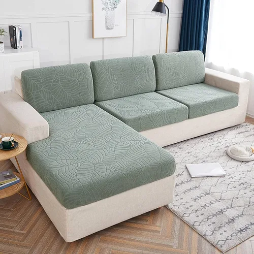 Vista 13 de Fundas de cojín elásticas para sofá, funda de cojín para asiento de sofá, diseño de hojas jacquard, protector de muebles para sofá seccional Beige