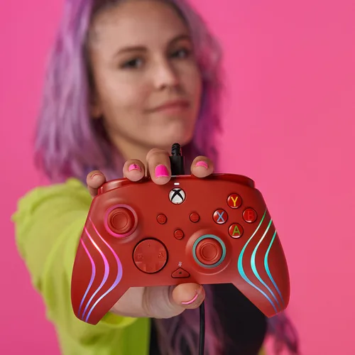 Vista 4 de PDP Afterglow Wave Wired Controller Red For Xbox Series XS, Xbox One & Windows 1011