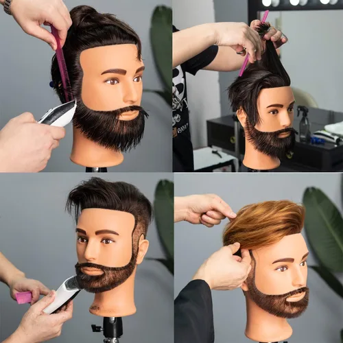 Vista 2 de Cabeza de maniquí de 8-10 pulgadas, 100% cabello humano, cabeza de entrenamiento de peluquería, cabeza de maniquí para entrenamiento, cosmetología
