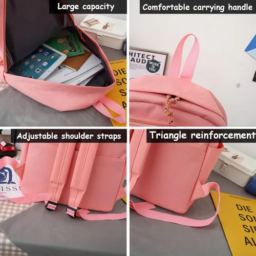Vista 5 de Juego de 5 mochilas kawaii para niñas con bonitos accesorios de oso, suministros escolares, bolsas para bolígrafos, bolsa de hombro, azul (03-Blue)