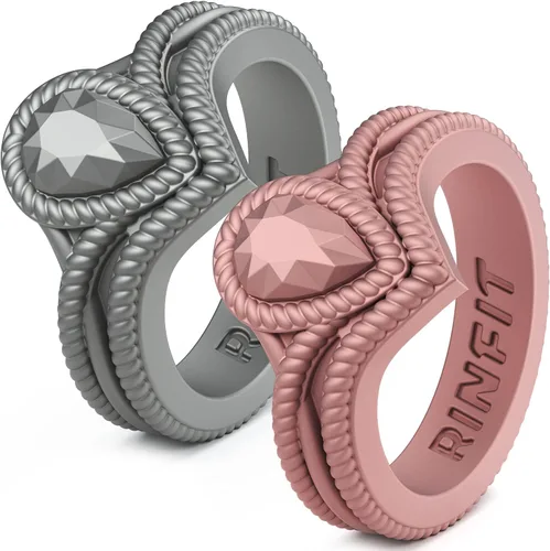 Vista 12 de Rinfit - Anillos de silicona para mujer - Anillo de compromiso en forma de pera de silicona - Alianzas de boda de goma para mujer - Diseño patentado