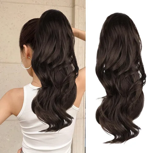 Vista 23 de Extensión de cola de caballo rubio, extensión de cola de caballo con cordón de 20 pulgadas para mujeres, extensiones de cabello de cola de caballo