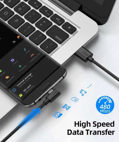 Vista 6 de SUNGUY Cable micro USB corto de 6 pulgadas de 90 grados, 2 unidades, cable micro USB de ángulo recto de carga rápida y sincronización de datos