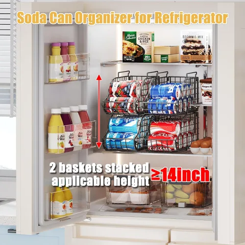 Vista 2 de Sonyabecca Paquete de 4 Organizadores Apilables para Alimentos Enlatados con Asas para Cocina, Organizador de Latas de Soda para Estantes