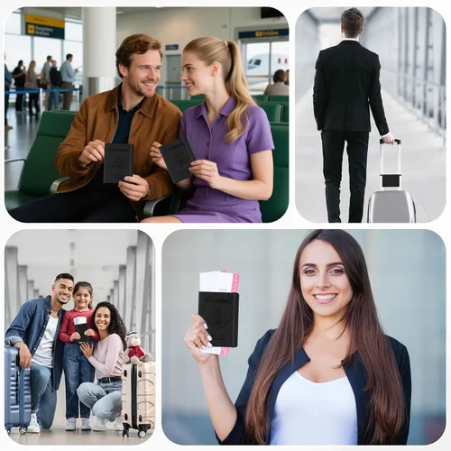 Vista 7 de Soporte para pasaporte para viajes, funda de pasaporte con bloqueo RFID con soporte para bolígrafo, funda de cuero para pasaporte, accesorios
