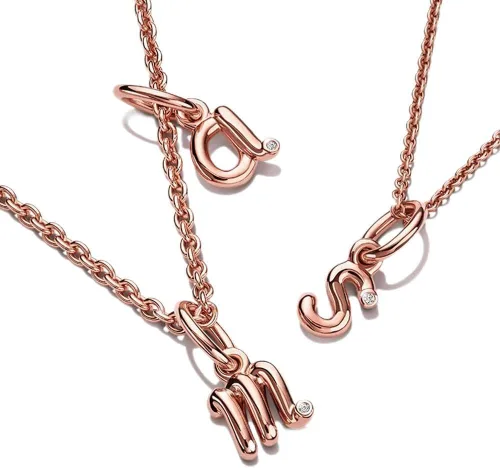 Vista 4 de BEEUVIP Dijes de oro rosa con 26 letras, plata de ley 925 para pulseras Pandora, cuentas iniciales del alfabeto, regalo de joyería para mujeres