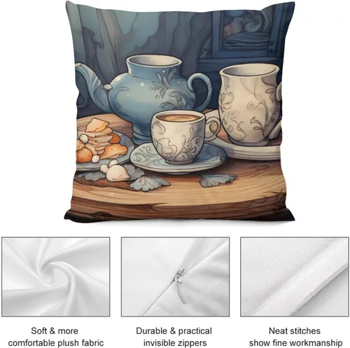 Vista 6 de Pillowcase Coffee Kitchen Cojines Decorativos para Sala Coffee Theme Decorative Pillowcase Square Cushion Cover for Bed Sofa Living Room 22 "x22