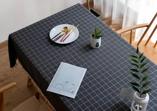 Vista 4 de Black Dining Table Cover, 35 x 35 inch, Square, Cotton Linen Embroidery Small Plaid Party Table Cloths