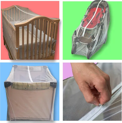 Vista 4 de Pack n Play Net con cremalleras – Se adapta a cuna, cochecito y corral – Red de malla duradera portátil de tamaño universal con elástico – Completo