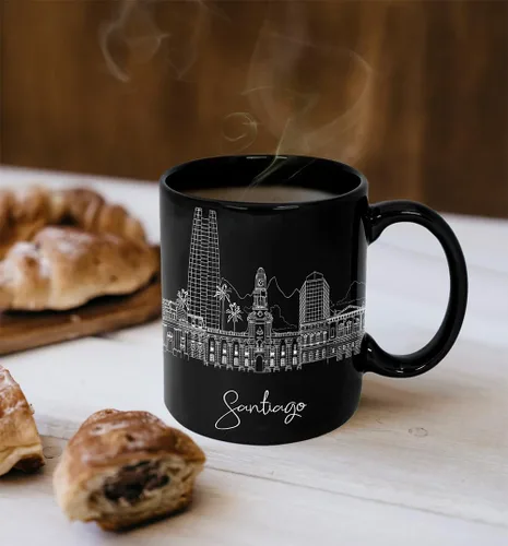 Vista 3 de TJ Originals - Taza de café Santiago Chile, regalo de taza de café de recuerdo de viaje turístico, taza de cerámica negra Skyline de 11 oz, taza