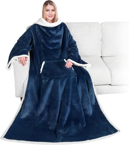 Vista 23 de PAVILIA Manta Sherpa Vestible con Mangas y Bolsillo, Manta Corporal Envolvente Gruesa de Felpa Acogedora para Adultos Mujeres Hombres, Regalo