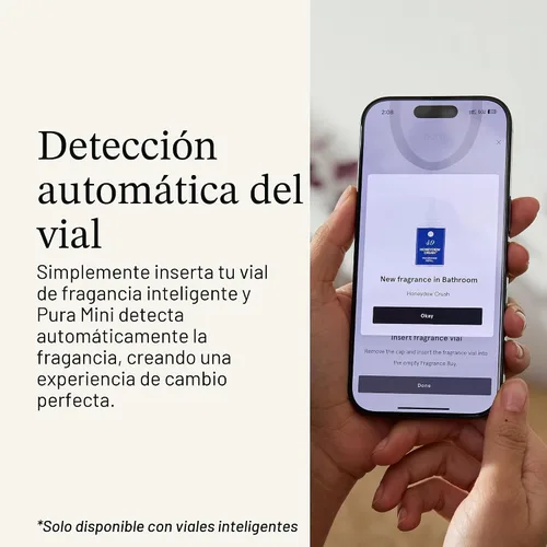 Vista 7 de Pura Mini Difusor de Fragancia Inteligente para Espacios Pequeños Dispositivo Inteligente Ajustable para el Hogar con Luz LED y Detección Automática