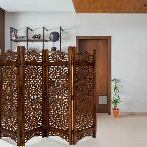 Vista 8 de LightnPro - Separador de ambientes de madera de 4 paneles, pantalla plegable tallada a mano de 64 x 48