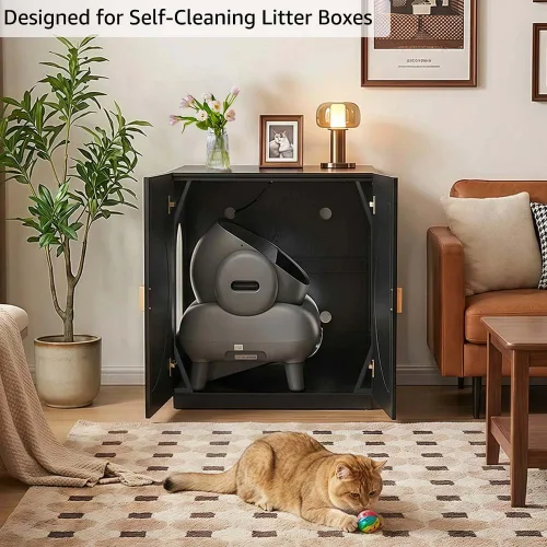 Vista 7 de unipaws Caja de arena para gatos extra grande para cajas de arena automáticas y autolimpiantes, armario alto con estación de carga, casa oculta