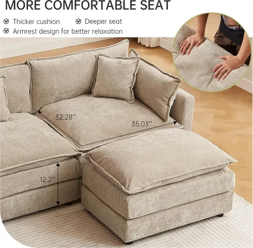 Vista 5 de Sofá modular seccional, juego de sofá en forma de L de 77 pulgadas con reposabrazos, cómodos sofás de nube de 2 plazas para sala de estar