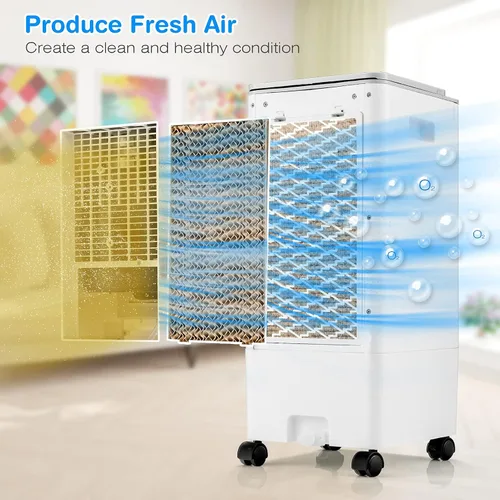 Vista 3 de COSTWAY Enfriador de aire evaporativo portátil, enfriador de pantano 3 en 1 con control remoto, temporizador de 7 horas, 3 velocidades de viento, 3
