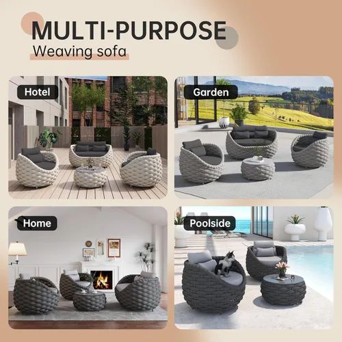 Vista 7 de Juego de muebles de mimbre de aluminio, 4 piezas, color gris Gris oscuro