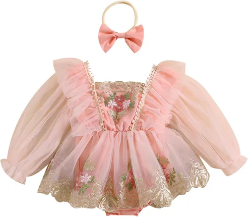 Vista 28 de Ropa para bebé niña con flores, encaje estilo boho, mono con tirantes, traje de verano para bebé niña Achristmas-verde