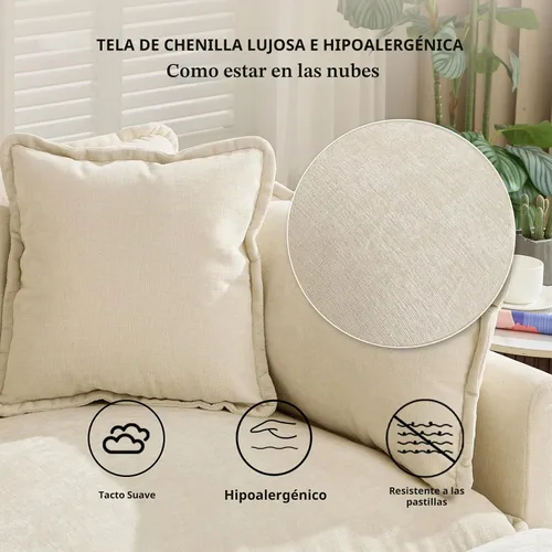 Vista 4 de Sofá individual modular de chenilla con otomana, sofá nube con almohada, color beige
