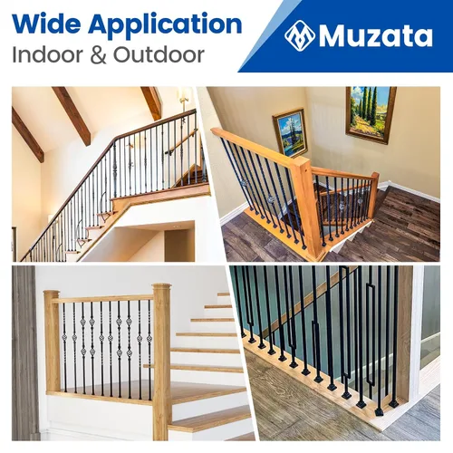 Vista 5 de Muzata 10Pack de bases de balaustre de hierro, zapato plano para escalera con tornillo para balaustre cuadrado de 1/2 pulgada, husillo de escalera