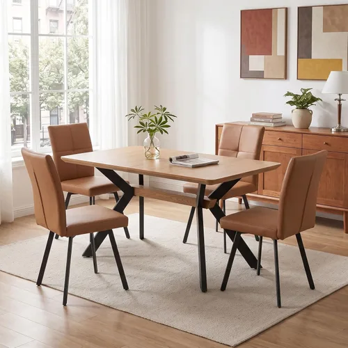 Vista 10 de HIPIHOM Mesa de comedor extensible de roble de 55-71" para cocina Mesa de roble