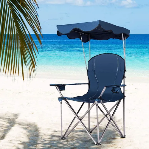 Vista 2 de LDAILY Moccha - Silla de campamento plegable con toldo, silla de campamento portátil con bolsa de transporte, juego resistente al aire libre