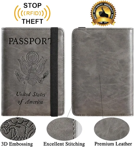 Vista 2 de Funda para pasaporte con bloqueo RFID de piel organizador de documentos de viaje