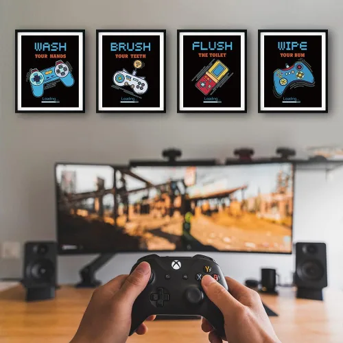 Vista 4 de IIILUYOT Pósteres de juegos para baño, adolescentes y niños, decoración de cuarto de baño, decoración de pared para jugadores, regalos para niños