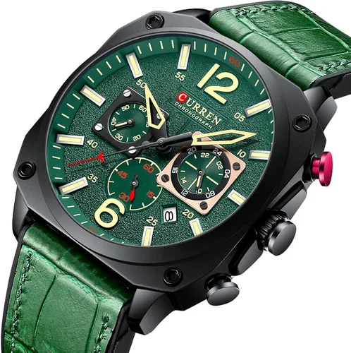 Vista 2 de KAIGOPAW Reloj de cuero para hombre cuadrado multifunción cronógrafo cuarzo impermeable a la moda