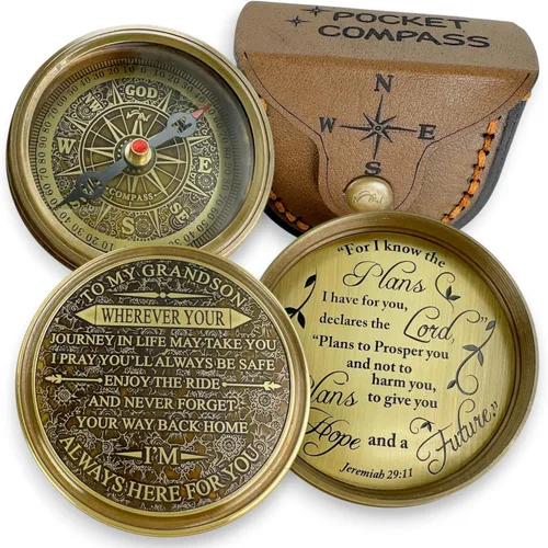 Vista 10 de Brass Compass Gift to My Son Never Forget I Love You, Sentimental Keepsake from Mom Dad Grandparents, Inspirational Guidance Compass Gift for Son