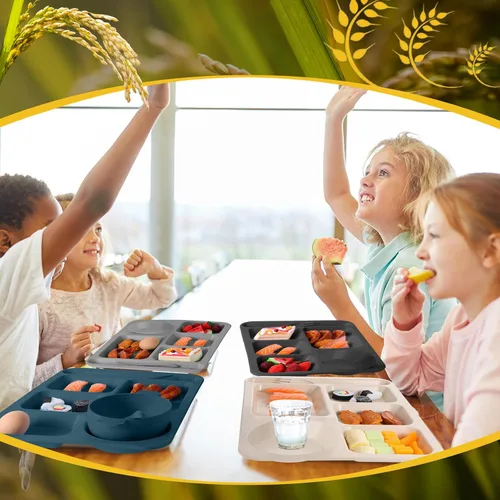 Vista 7 de Uiifan 16 platos divididos de trigo grandes de 14.2 pulgadas para adultos, bandejas irrompibles con compartimentos, platos, bandejas de cafetería