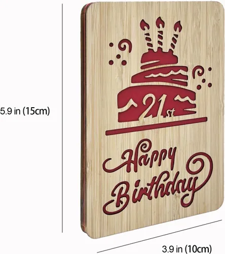 Vista 2 de Tarjeta de felicitación de feliz cumpleaños número 21, tarjeta de cumpleaños hecha a mano, tarjetas de felicitación de madera, tarjeta de cumpleaños
