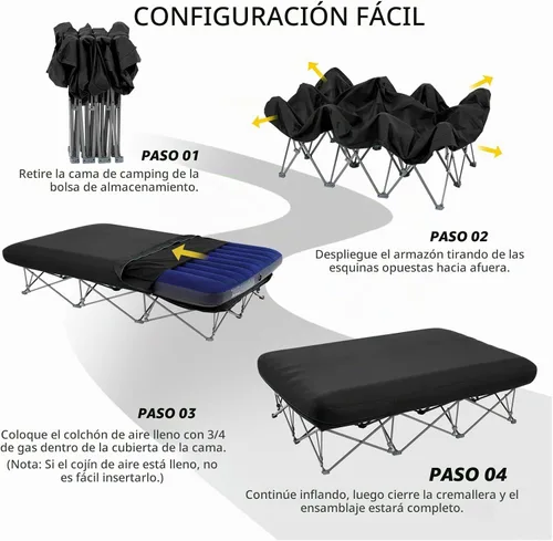Vista 5 de KAMPKEEPER - Cama de Campamento, Camas de Campamento para Adultos, Cama Plegable de Campamento con Colchón de Aire Inflable y Bolsa de Transporte