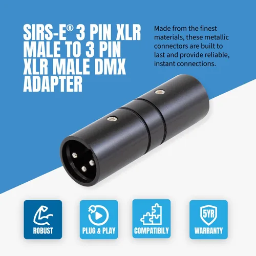 Vista 6 de SIRS-E Adaptador de cambiador de género XLR macho a 3 pines XLR macho DMX 30023B (negro) para interfaces ENTTEC, controladores DMX y cables