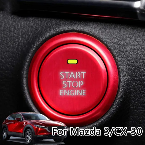 Vista 6 de Great luck - Juego de calcomanías de aluminio para interruptor de arranque y parada del motor, 2 piezas, color azul para Mazda 3 (2019-2020 2021)