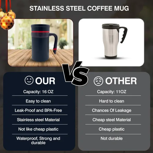 Vista 3 de Ben Din Taza de café de oficina inteligente taza de café de acero inoxidable con asa, tapa (regalo con caja de regalo de menos de $30) (negro)