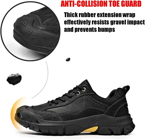 Vista 3 de Zapatillas de senderismo de cuero genuino para hombre, impermeables, clásicas, con cordones, antideslizantes, suela suave, zapatos de trabajo