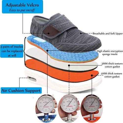 Vista 3 de Zapatos anchos con correa ajustable, zapatos para diabéticos para pies hinchados, fáciles de poner y quitar para personas mayores