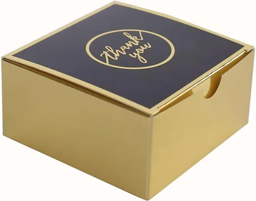 Vista 7 de Efavormart - Paquete de 25 cajas de regalo impresas en oro negro con texto en inglés "Thank You", 4 x 4 x 2 pulgadas, cajas de regalo de cartulina