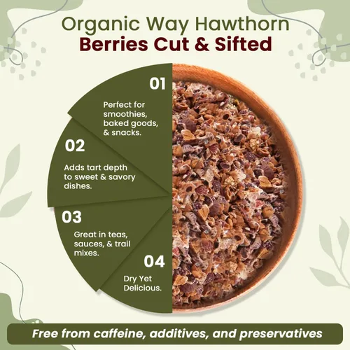 Vista 3 de Organic Way Hawthorn Berries cortadas y tamizadas (Crataegus monogyna) - Cosecha silvestre europea Certificado orgánico y Kosher Vegano, sin OMG