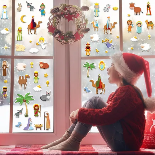 Vista 6 de Libro de actividades con pegatinas 3D hinchables de Navidad 100 pegatinas reutilizables Actividades para niños Escena religiosa Libro de pegatinas
