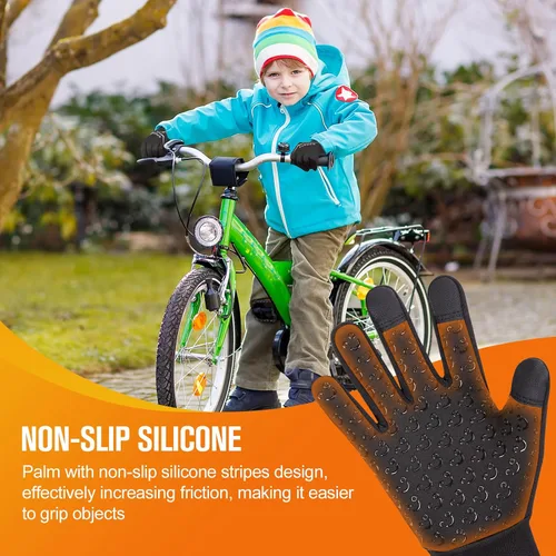 Vista 4 de Guantes de ciclismo cálidos de invierno para niños, guantes para pantalla táctil para clima frío para niños, montar en bicicleta y fútbol con agarre