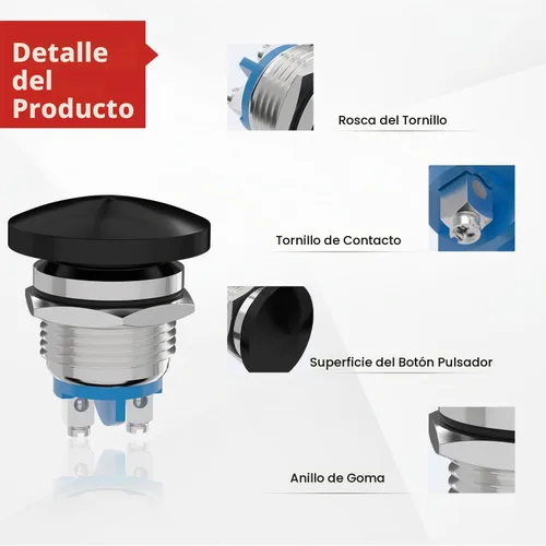 Vista 5 de APIELE Interruptor de botón momentáneo de 16 mm, botón momentáneo con cabeza de hongo, botón de inicio, IP65 resistente al agua, 12 V, 24 V, 36 V