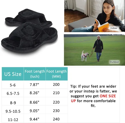 Vista 6 de Git-up Pantuflas de espuma viscoelástica para mujer con soporte de arco ajustable con gancho y bucle para diabéticos puntera abierta suaves